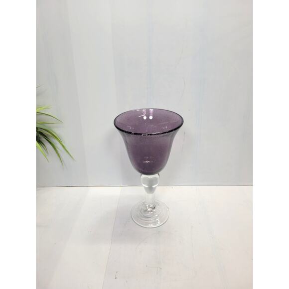 Vintage Artland Iris Plum Purple Water Goblet Seeded Bubble Glass - Picture 1 of 3